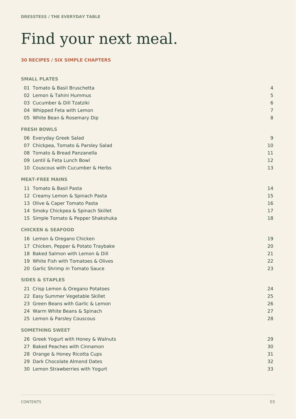 Contents page listing all 30 recipes
